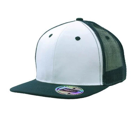 6 Panel Mesh Back Cap with Flat Peak in Navy & White 3816