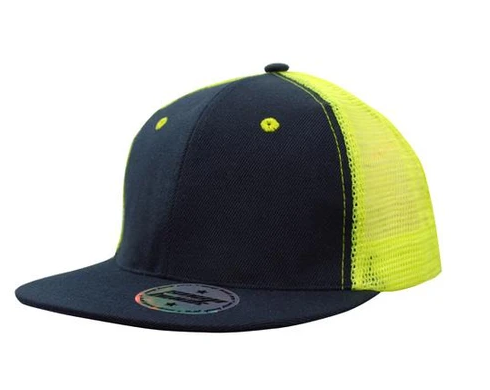 6-Panel Hi-Vis Mesh Back Flat Peak Cap with Structured Front 3818