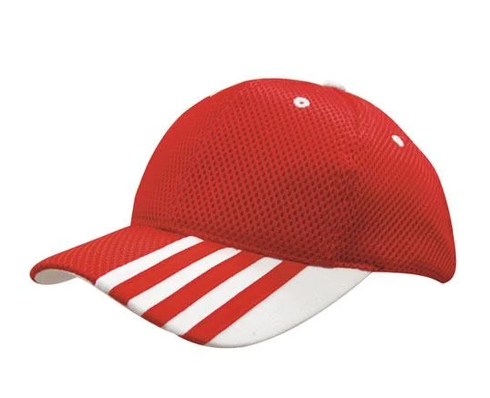 4109 6PNL SANDWICH MESH W/PEAK STRIPES RE/WH