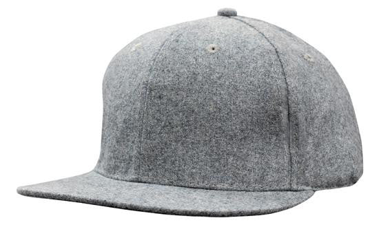 6-Panel Grey Marle Flannel Flat Peak Cap with Snapback Closure 4135