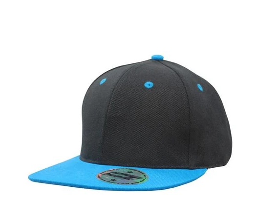 6 Panel Flat Peak Two-Tone Cap in Black and Cyan 4137