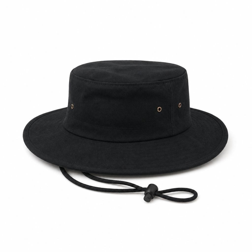 Brushed Heavy Cotton Wide Brim Hat with Adjustable Chin Strap