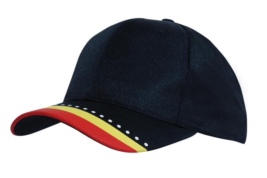 Breathable Poly Twill Cap with Multi-Coloured Printed Peak in Black