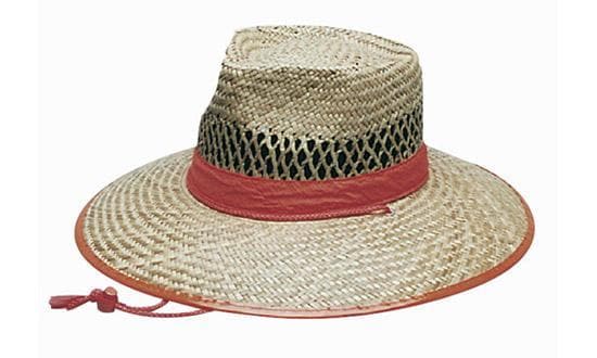 Natural Straw Wide Brim Hat with Orange Trim - S/M, L/XL