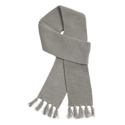 Ruga Knit Scarf in Grey or Taupe with Tassel Accents