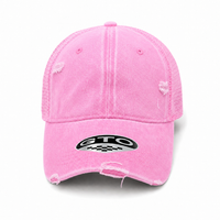 GTO Enzyme Washed Destroyed Trucker Cap with Mesh Back thumbnail 67 pink front