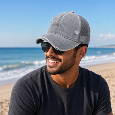 GTO Enzyme Washed Destroyed Trucker Cap with Mesh Back