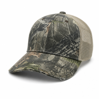 6-Panel Distressed Structured Trucker Cap with Camo Mesh Back thumbnail 3 khaki mesh angle
