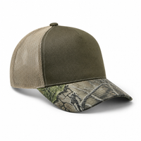 5 Panel Structured Poly/Cotton Front Mesh Back Camo Trucker Hat thumbnail 2 khaki angle