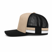 High Crown Snapback Cap with Twin Side Stripes and Mesh Panels thumbnail 3 black stone  white left