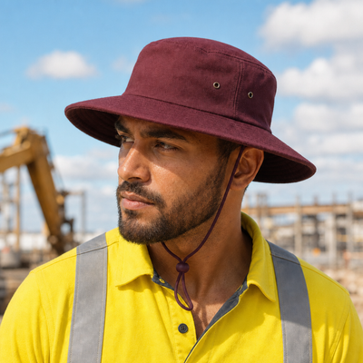 Brushed Heavy Cotton Wide Brim Hat with Adjustable Chin Strap