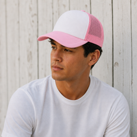 Rapper Flex High Crown Trucker Cap with Mesh Panels thumbnail 15 black hat hot pink front moodboard