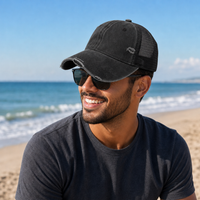 GTO Enzyme Washed Destroyed Trucker Cap with Mesh Back thumbnail 9 black moodboard