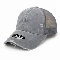 GTO Enzyme Washed Destroyed Trucker Cap with Mesh Back thumbnail 23 grey angle