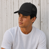 Rapper Flex High Crown Trucker Cap with Mesh Panels thumbnail 245 black hat gold front moodboard
