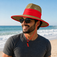 Natural Wide Brim Straw Hats with Adjustable Fit thumbnail 41 red moodboard