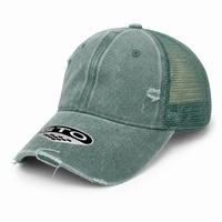 GTO Enzyme Washed Destroyed Trucker Cap with Mesh Back thumbnail 55 sage green angle