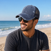 GTO Enzyme Washed Destroyed Trucker Cap with Mesh Back thumbnail 65 navy moodboard