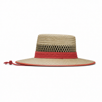 Natural Straw Wide Brim Hat with Orange Trim - S/M, L/XL thumbnail 3
