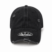 GTO Enzyme Washed Destroyed Trucker Cap with Mesh Back thumbnail 3 black front
