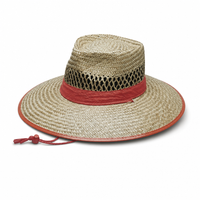 Natural Straw Wide Brim Hat with Orange Trim - S/M, L/XL thumbnail 6