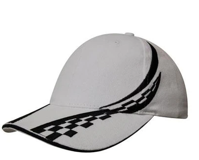 6-Panel Embroidered Checker Baseball Cap with White-Blue Sandwich Peak