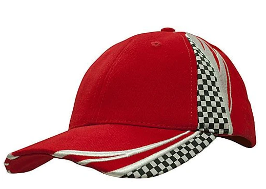 6-Panel Checks & Embroidery Baseball Cap in Red/White 4083