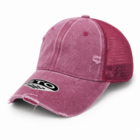 GTO Enzyme Washed Destroyed Trucker Cap with Mesh Back thumbnail 31 wine angle