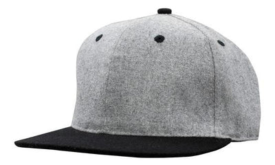 6-Panel Grey Marle Flannel Flat Peak Cap with Snapback Closure 4135