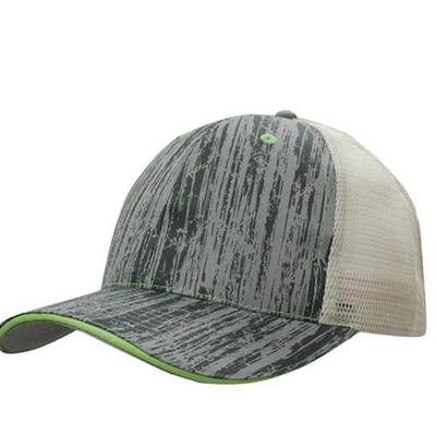 4143 6PNL WOODPRINT POLY TWILL MESH BGR/ST