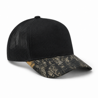 5 Panel Structured Poly/Cotton Front Mesh Back Camo Trucker Hat thumbnail 16 black angle