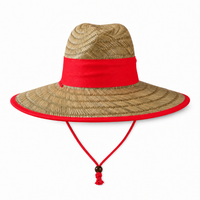 Natural Wide Brim Straw Hats with Adjustable Fit thumbnail 35 red front