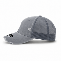GTO Enzyme Washed Destroyed Trucker Cap with Mesh Back thumbnail 20 grey left