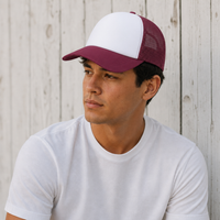 Rapper Flex High Crown Trucker Cap with Mesh Panels thumbnail 29 maroon hat white front moodboard