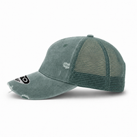 GTO Enzyme Washed Destroyed Trucker Cap with Mesh Back thumbnail 52 sage green left