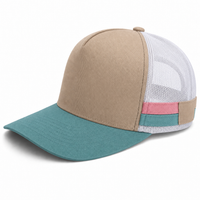 High Crown Snapback Cap with Twin Side Stripes and Mesh Panels thumbnail 14 teal stone pink angle