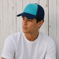 Rapper Flex High Crown Trucker Cap with Mesh Panels thumbnail 174 navy hat aqua front moodboard