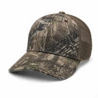 6-Panel Distressed Structured Trucker Cap with Camo Mesh Back thumbnail 6 brown mesh angle