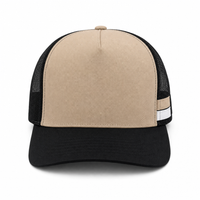 High Crown Snapback Cap with Twin Side Stripes and Mesh Panels thumbnail 2 black stone  white front