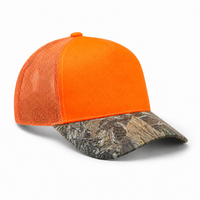 5 Panel Structured Poly/Cotton Front Mesh Back Camo Trucker Hat thumbnail 8 orange mesh angle