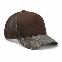 5 Panel Structured Poly/Cotton Front Mesh Back Camo Trucker Hat thumbnail 14 brown angle