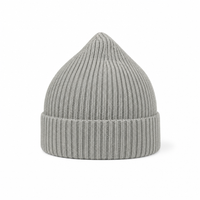 Andy Recycled Rib-Knit Beanie with Roll-Up Cuff thumbnail 2 grey front