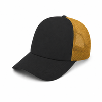 Rapper Flex High Crown Trucker Cap with Mesh Panels thumbnail 219 black hat gold front angle