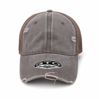 GTO Enzyme Washed Destroyed Trucker Cap with Mesh Back thumbnail 43 coffee front