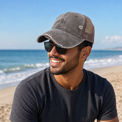 GTO Enzyme Washed Destroyed Trucker Cap with Mesh Back