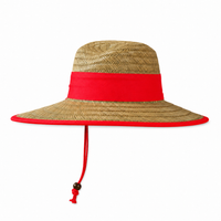 Natural Wide Brim Straw Hats with Adjustable Fit thumbnail 36 red left
