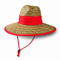 Natural Wide Brim Straw Hats with Adjustable Fit thumbnail 39 red angle