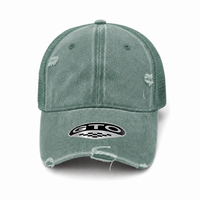 GTO Enzyme Washed Destroyed Trucker Cap with Mesh Back thumbnail 51 sage green front
