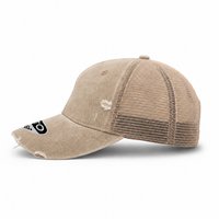 GTO Enzyme Washed Destroyed Trucker Cap with Mesh Back thumbnail 12 khakhi left