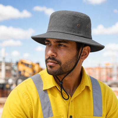 Brushed Heavy Cotton Wide Brim Hat with Adjustable Chin Strap